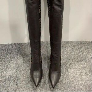 Fendi Brown Rockoko Ff Logo Stretch Knit Sock Thigh High Heel Pump Boots Size 40